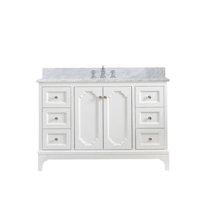 Water Creation Vanity Water Creation QU48CW05PW-000FX1305 Queen 48 Inch Single Sink Carrara White Marble Countertop Vanity in Pure White with Waterfall Faucet