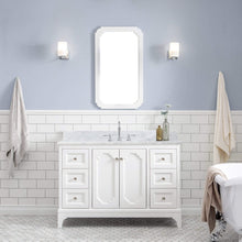 Load image into Gallery viewer, Water Creation Vanity Water Creation QU48CW05PW-000TL1205 Queen 48 Inch Single Sink Carrara White Marble Countertop Vanity in Pure White with Hook Faucet