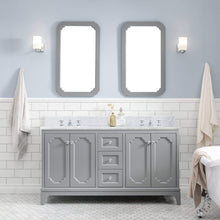 Load image into Gallery viewer, Water Creation Vanity Water Creation QU60CW01CG-000000000 Queen 60 Inch Double Sink Carrara White Marble Countertop Vanity in Cashmere Grey