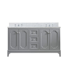 Load image into Gallery viewer, Water Creation Vanity Water Creation QU60CW01CG-000000000 Queen 60 Inch Double Sink Carrara White Marble Countertop Vanity in Cashmere Grey