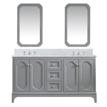 Load image into Gallery viewer, Water Creation Vanity Water Creation QU60CW01CG-Q21000000 Queen 60 Inch Double Sink Carrara White Marble Countertop Vanity in Cashmere Grey with Mirrors