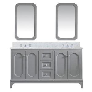 Water Creation Vanity Water Creation QU60CW01CG-Q21000000 Queen 60 Inch Double Sink Carrara White Marble Countertop Vanity in Cashmere Grey with Mirrors