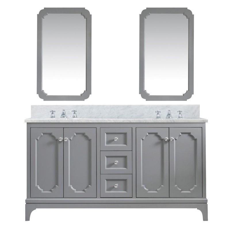 Water Creation Vanity Water Creation QU60CW01CG-Q21000000 Queen 60 Inch Double Sink Carrara White Marble Countertop Vanity in Cashmere Grey with Mirrors
