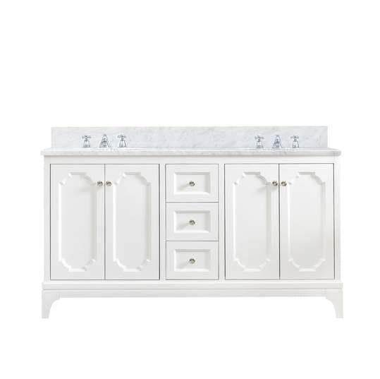 Water Creation Vanity Water Creation QU60CW05PW-000000000 Queen 60 Inch Double Sink Carrara White Marble Countertop Vanity in Pure White