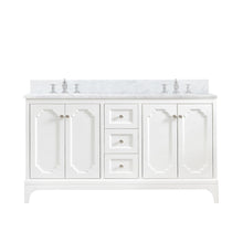 Load image into Gallery viewer, Water Creation Vanity Water Creation QU60CW05PW-000FX1305 Queen 60 Inch Double Sink Carrara White Marble Countertop Vanity in Pure White with Waterfall Faucets