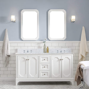 Water Creation Vanity Water Creation QU60CW05PW-Q21000000 Queen 60 In. Double Sink Carrara White Marble Countertop Vanity in Pure White with Mirrors