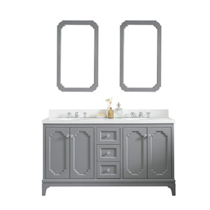 Water Creation Vanity Water Creation QU60QZ01CG-Q21BX0901 Queen 60-Inch Double Sink Quartz Carrara Vanity In Cashmere Grey With Matching Mirror(s) and F2-0009-01-BX Lavatory Faucet(s)