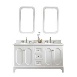 Water Creation Vanity Water Creation QU60QZ05PW-Q21TL1205 Queen 60-Inch Double Sink Quartz Carrara Vanity In Pure White With Matching Mirror(s) and F2-0012-05-TL Lavatory Faucet(s)