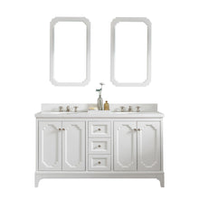 Load image into Gallery viewer, Water Creation Vanity Water Creation QU60QZ05PW-Q21TL1205 Queen 60-Inch Double Sink Quartz Carrara Vanity In Pure White With Matching Mirror(s) and F2-0012-05-TL Lavatory Faucet(s)