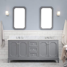 Load image into Gallery viewer, Water Creation Vanity Water Creation QU72CW01CG-000BX0901 Queen 72 Inch Double Sink Carrara White Marble Countertop Vanity in Cashmere Grey with Classic Faucets