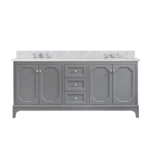 Load image into Gallery viewer, Water Creation Vanity Water Creation QU72CW01CG-000BX0901 Queen 72 Inch Double Sink Carrara White Marble Countertop Vanity in Cashmere Grey with Classic Faucets