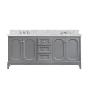 Water Creation Vanity Water Creation QU72CW01CG-000BX0901 Queen 72 Inch Double Sink Carrara White Marble Countertop Vanity in Cashmere Grey with Classic Faucets