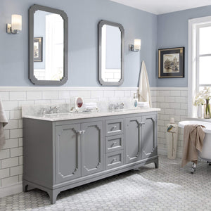 Water Creation Vanity Water Creation QU72CW01CG-000BX0901 Queen 72 Inch Double Sink Carrara White Marble Countertop Vanity in Cashmere Grey with Classic Faucets