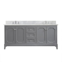 Load image into Gallery viewer, Water Creation Vanity Water Creation QU72CW01CG-000FX1301 Queen 72 Inch Double Sink Carrara White Marble Countertop Vanity in Cashmere Grey with Waterfall Faucets