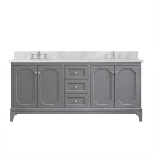 Water Creation Vanity Water Creation QU72CW01CG-000FX1301 Queen 72 Inch Double Sink Carrara White Marble Countertop Vanity in Cashmere Grey with Waterfall Faucets