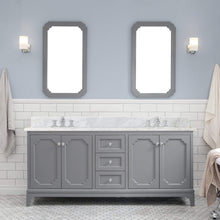 Load image into Gallery viewer, Water Creation Vanity Water Creation QU72CW01CG-000FX1301 Queen 72 Inch Double Sink Carrara White Marble Countertop Vanity in Cashmere Grey with Waterfall Faucets