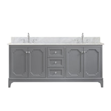 Load image into Gallery viewer, Water Creation Vanity Water Creation QU72CW01CG-000TL1201 Queen 72 In. Double Sink Carrara White Marble Countertop Vanity in Cashmere Grey with Hook Faucets