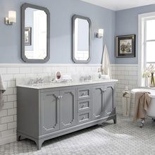 Load image into Gallery viewer, Water Creation Vanity Water Creation QU72CW01CG-Q21000000 Queen 72 Inch Double Sink Carrara White Marble Countertop Vanity in Cashmere Grey with Mirrors