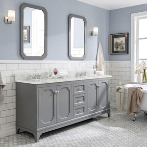 Water Creation Vanity Water Creation QU72CW01CG-Q21000000 Queen 72 Inch Double Sink Carrara White Marble Countertop Vanity in Cashmere Grey with Mirrors