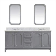 Load image into Gallery viewer, Water Creation Vanity Water Creation QU72CW01CG-Q21000000 Queen 72 Inch Double Sink Carrara White Marble Countertop Vanity in Cashmere Grey with Mirrors