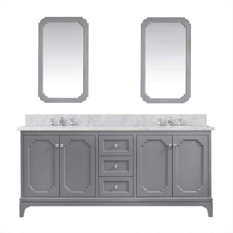 Water Creation Vanity Water Creation QU72CW01CG-Q21000000 Queen 72 Inch Double Sink Carrara White Marble Countertop Vanity in Cashmere Grey with Mirrors
