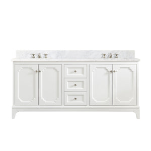 Water Creation Vanity Water Creation QU72CW05PW-000000000 Queen 72 Inch Double Sink Carrara White Marble Countertop Vanity in Pure White