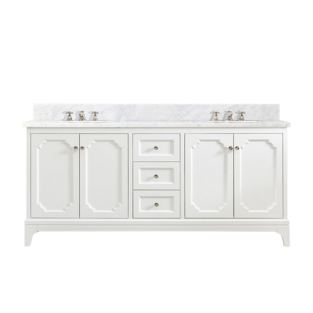 Water Creation Vanity Water Creation QU72CW05PW-000000000 Queen 72 Inch Double Sink Carrara White Marble Countertop Vanity in Pure White