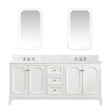 Load image into Gallery viewer, Water Creation Vanity Water Creation QU72CW05PW-Q21BX0905 Queen 72 In. Double Sink Carrara White Marble Countertop Vanity in Pure White with Classic Faucets and Mirrors