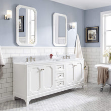 Load image into Gallery viewer, Water Creation Vanity Water Creation QU72CW05PW-Q21FX1305 Queen 72 In. Double Sink Carrara White Marble Countertop Vanity in Pure White with Waterfall Faucets and Mirrors