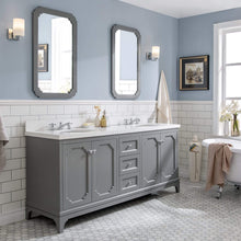 Load image into Gallery viewer, Water Creation Vanity Water Creation QU72QZ01CG-Q21BX0901 Queen 72-Inch Double Sink Quartz Carrara Vanity In Cashmere Grey With Matching Mirror(s) and F2-0009-01-BX Lavatory Faucet(s)