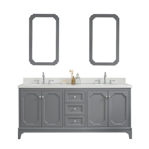 Water Creation Vanity Water Creation QU72QZ01CG-Q21TL1201 Queen 72-Inch Double Sink Quartz Carrara Vanity In Cashmere Grey With Matching Mirror(s) and F2-0012-01-TL Lavatory Faucet(s)