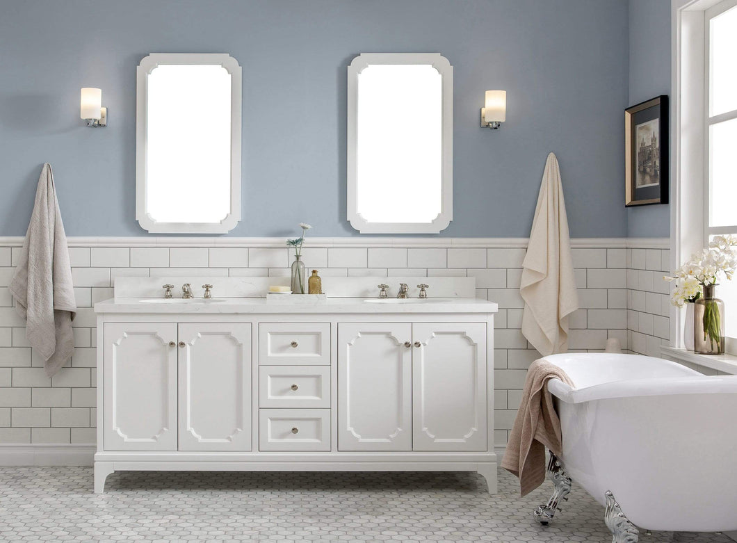 Water Creation Vanity Water Creation QU72QZ05PW-000BX0905 Queen 72-Inch Double Sink Quartz Carrara Vanity In Pure White  With F2-0009-05-BX Lavatory Faucet(s)