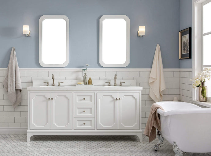 Water Creation Vanity Water Creation QU72QZ05PW-000TL1205 Queen 72-Inch Double Sink Quartz Carrara Vanity In Pure White  With F2-0012-05-TL Lavatory Faucet(s)