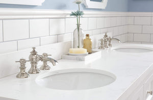 Water Creation Vanity Water Creation QU72QZ05PW-Q21TL1205 Queen 72-Inch Double Sink Quartz Carrara Vanity In Pure White With Matching Mirror(s) and F2-0012-05-TL Lavatory Faucet(s)