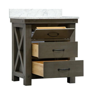 Water Creation Vanity Water Creation VAB030CWGG00 Aberdeen 30 Inch Grizzle Grey Single Sink Bathroom Vanity With Carrara White Marble Counter Top