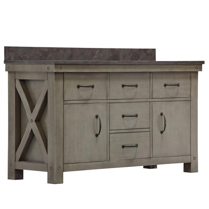 Water Creation Vanity Water Creation VAB060BLGG00 Aberdeen 60 Inch Grizzle Grey Double Sink Bathroom Vanity With Blue Limestone Counter Top