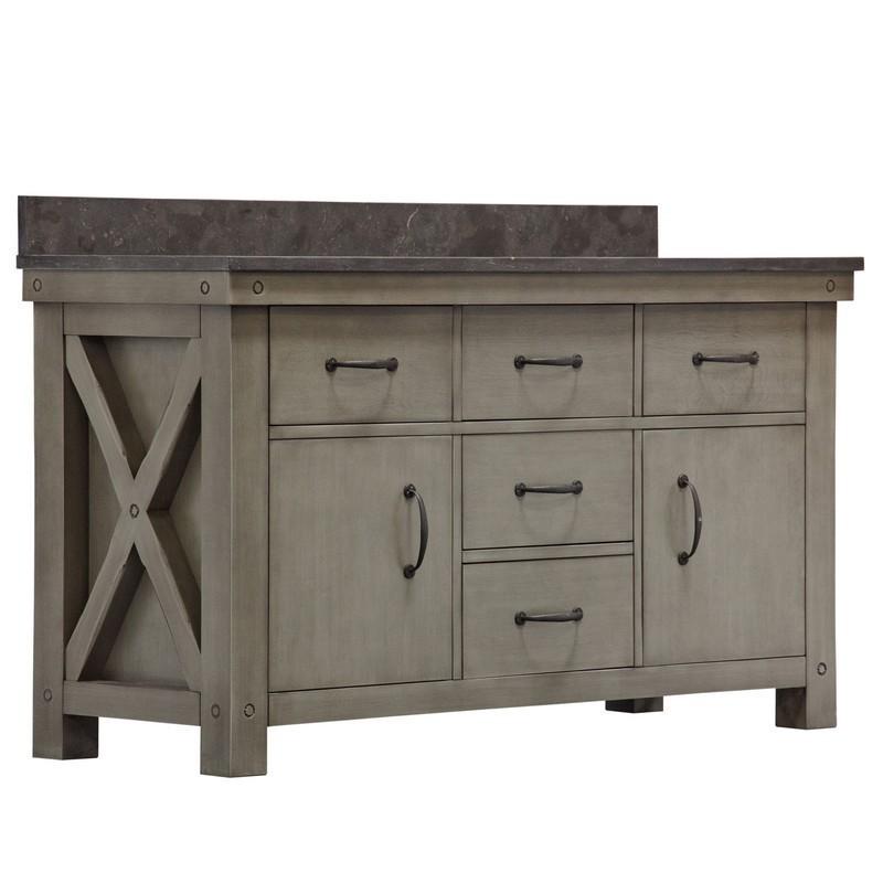 Water Creation Vanity Water Creation VAB060BLGG00 Aberdeen 60 Inch Grizzle Grey Double Sink Bathroom Vanity With Blue Limestone Counter Top