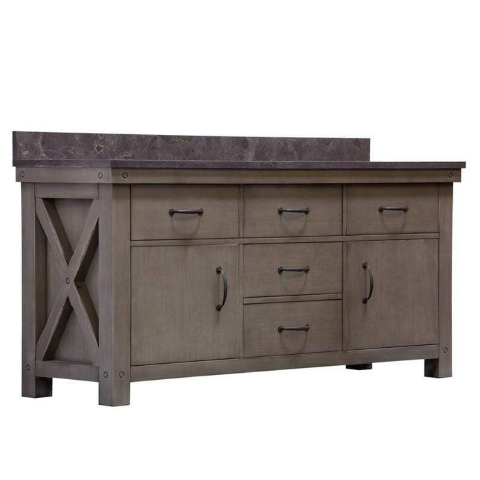 Water Creation Vanity Water Creation VAB072BLGG00 Aberdeen 72 Inch Grizzle Grey Double Sink Bathroom Vanity With Blue Limestone Counter Top