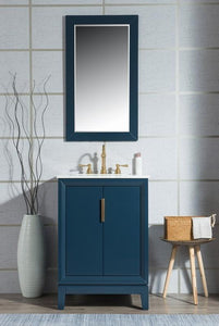 Water Creation Vanity Water Creation VEL024CWMB37 Elizabeth 24 Inch Single Sink Carrara White Marble Vanity In Monarch Blue with Lavatory Faucet