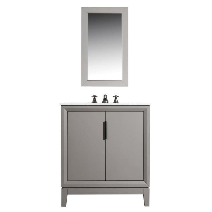 Water Creation Vanity Water Creation VEL030CWCG08 Elizabeth 30 Inch Single Sink Carrara White Marble Vanity In Cashmere Grey with Matching Mirror and Lavatory Faucet