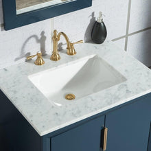 Load image into Gallery viewer, Water Creation Vanity Water Creation VEL030CWMB01 Elizabeth 30 Inch Single Sink Carrara White Marble Vanity In Monarch Blue With Matching Mirror