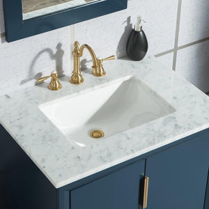 Water Creation Vanity Water Creation VEL030CWMB37 Elizabeth 30 Inch Single Sink Carrara White Marble Vanity In Monarch Blue with Lavatory Faucet
