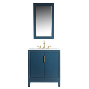 Water Creation Vanity Water Creation VEL030CWMB37 Elizabeth 30 Inch Single Sink Carrara White Marble Vanity In Monarch Blue with Lavatory Faucet