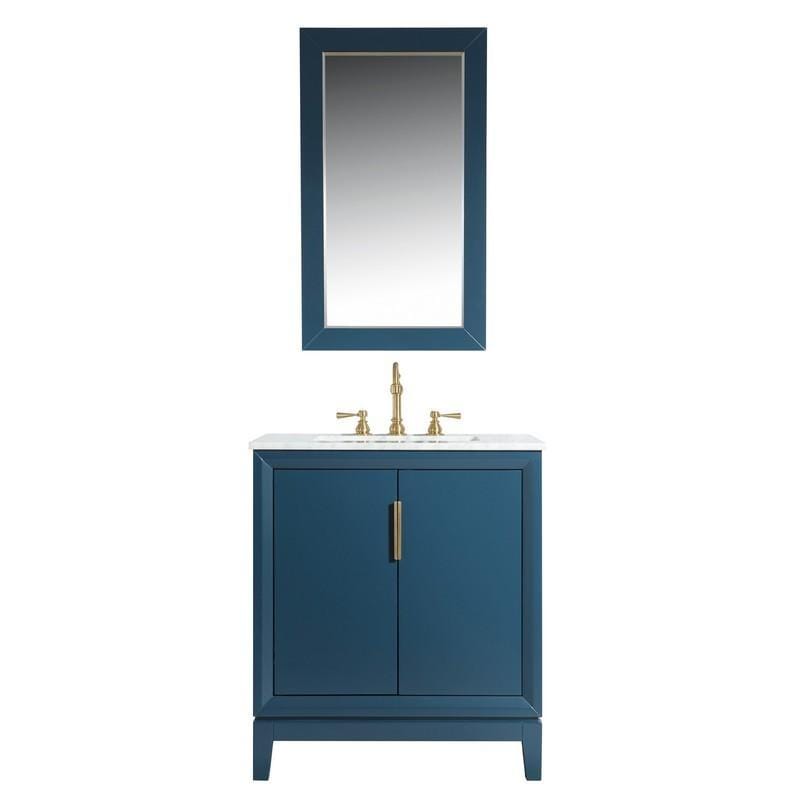 Water Creation Vanity Water Creation VEL030CWMB37 Elizabeth 30 Inch Single Sink Carrara White Marble Vanity In Monarch Blue with Lavatory Faucet