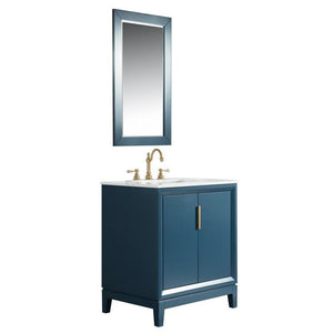Water Creation Vanity Water Creation VEL030CWMB37 Elizabeth 30 Inch Single Sink Carrara White Marble Vanity In Monarch Blue with Lavatory Faucet
