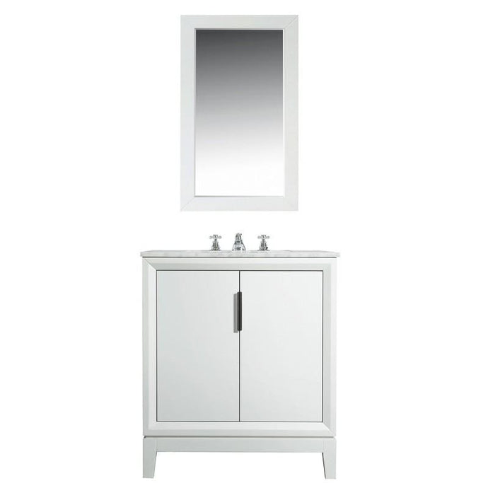 Water Creation Vanity Water Creation VEL030CWPW01 Elizabeth 30 Inch Single Sink Carrara White Marble Vanity In Pure White With Matching Mirror