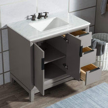 Load image into Gallery viewer, Water Creation Vanity Water Creation VEL036CWCG01 Elizabeth 36 Inch Single Sink Carrara White Marble Vanity In Cashmere Grey With Matching Mirror
