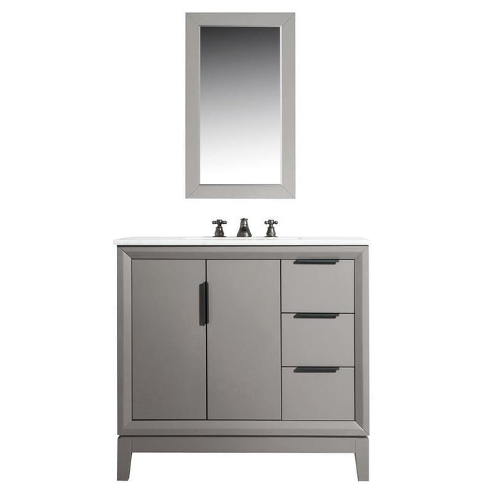Water Creation Vanity Water Creation VEL036CWCG08 Elizabeth 36 Inch Single Sink Carrara White Marble Vanity In Cashmere Grey with Matching Mirror and Lavatory Faucet