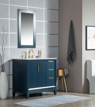 Load image into Gallery viewer, Water Creation Vanity Water Creation VEL036CWMB01 Elizabeth 36 Inch Single Sink Carrara White Marble Vanity In Monarch Blue With Matching Mirror