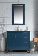 Load image into Gallery viewer, Water Creation Vanity Water Creation VEL036CWMB01 Elizabeth 36 Inch Single Sink Carrara White Marble Vanity In Monarch Blue With Matching Mirror